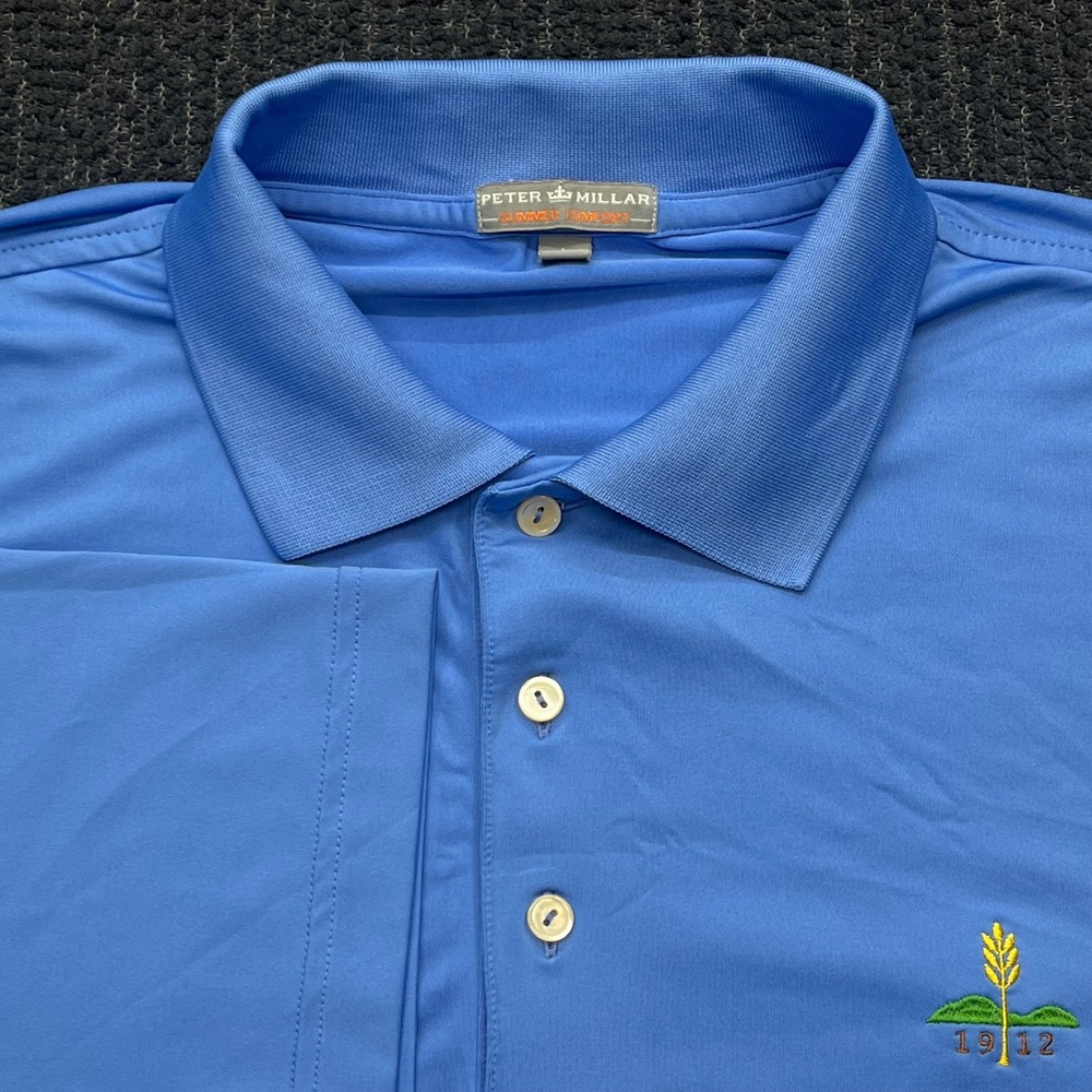 Peter Millar Summer Comfort Mens Blue Short Sleeve Golf Polo Shirt Large 1912